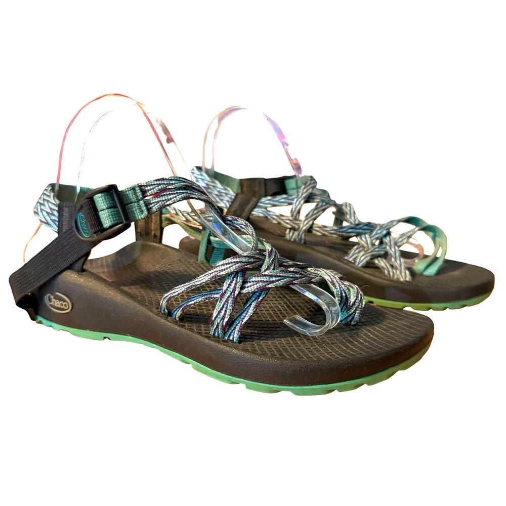 Chaco ZX/2 Black Teal Strappy Sporty Hiking Sandals Shoes Toe Ring Adjustable 9